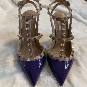 Rockstud Patent Leather Ankle Strap Pump- Purple